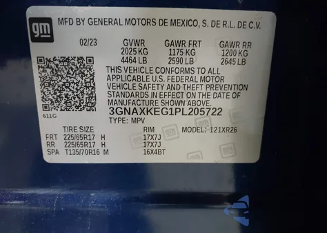 2023 Chevrolet Equinox Fwd Lt z USA, uszkodzony, nr VIN 3GNAXKEG1PL205722